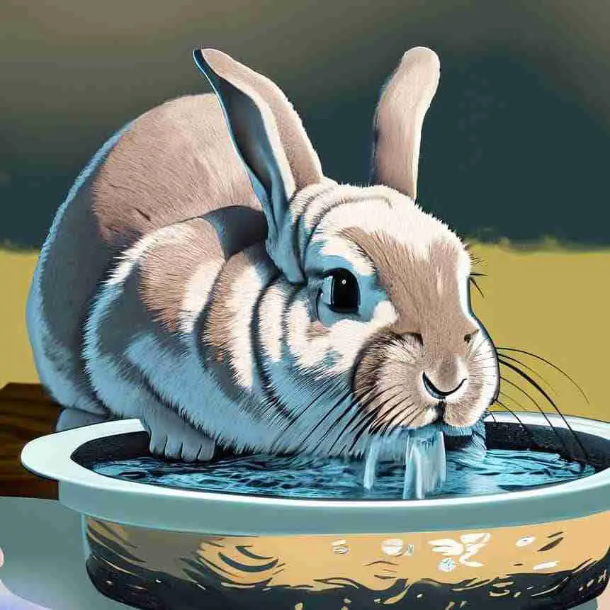Rabbit drinking water out of a water bowl