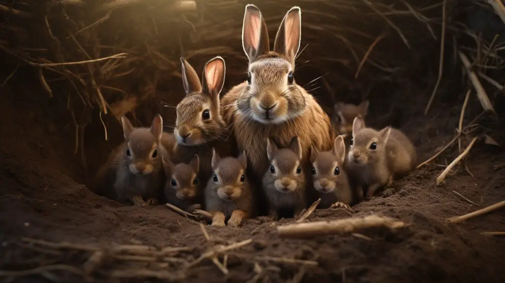 Image of a Rabbit Family with Multiple Baby Rabbits