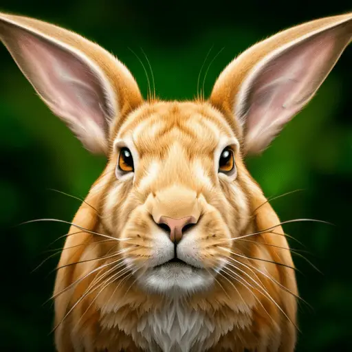 -up of a rabbit's head, with intense eyes and ears perked up, its whiskers twitching, as if ready to pounce and devour something